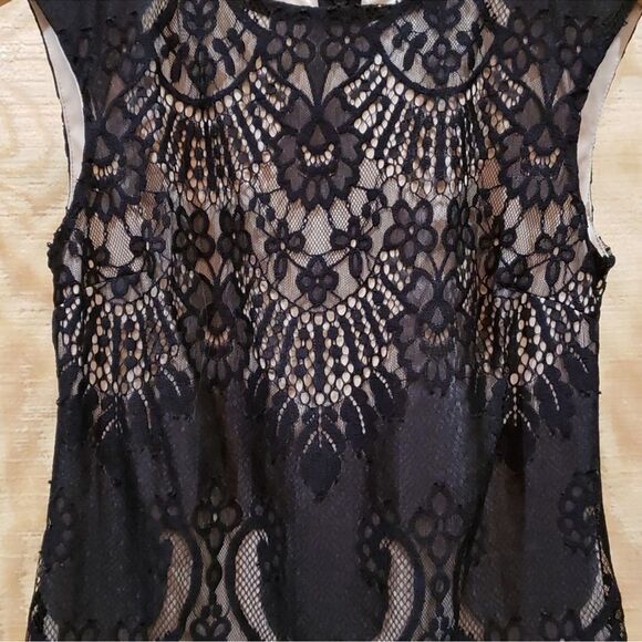 Frank Lyman Black Lace and Beige Ruffle Dress Size 8 - Picture 5 of 7